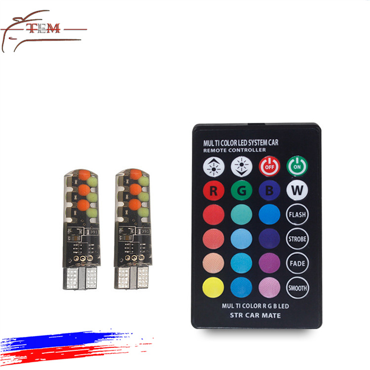 Светодиодная автомобильная лампа T10 RGB 12SMD с пультом дистанционного управления, парковочный светильник, лампа для чтения