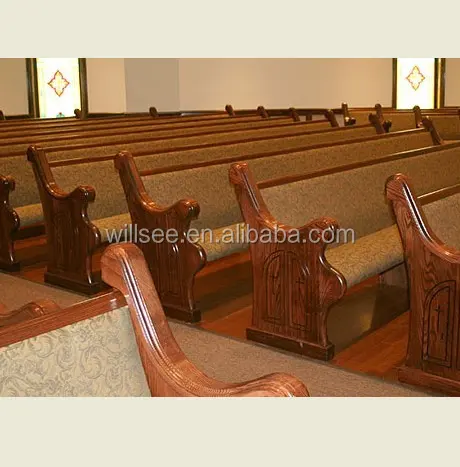 CH-B068, Wooden Church Pew With Beautiful Pew End