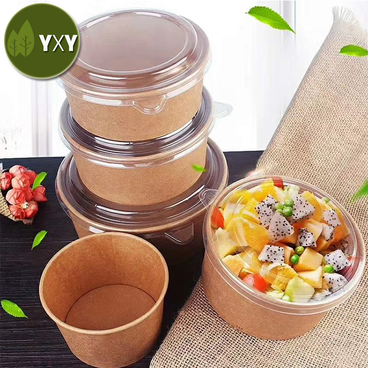 100% Biodegradable Disposable Kraft Cardboard Salad Bowl With Pla Lid