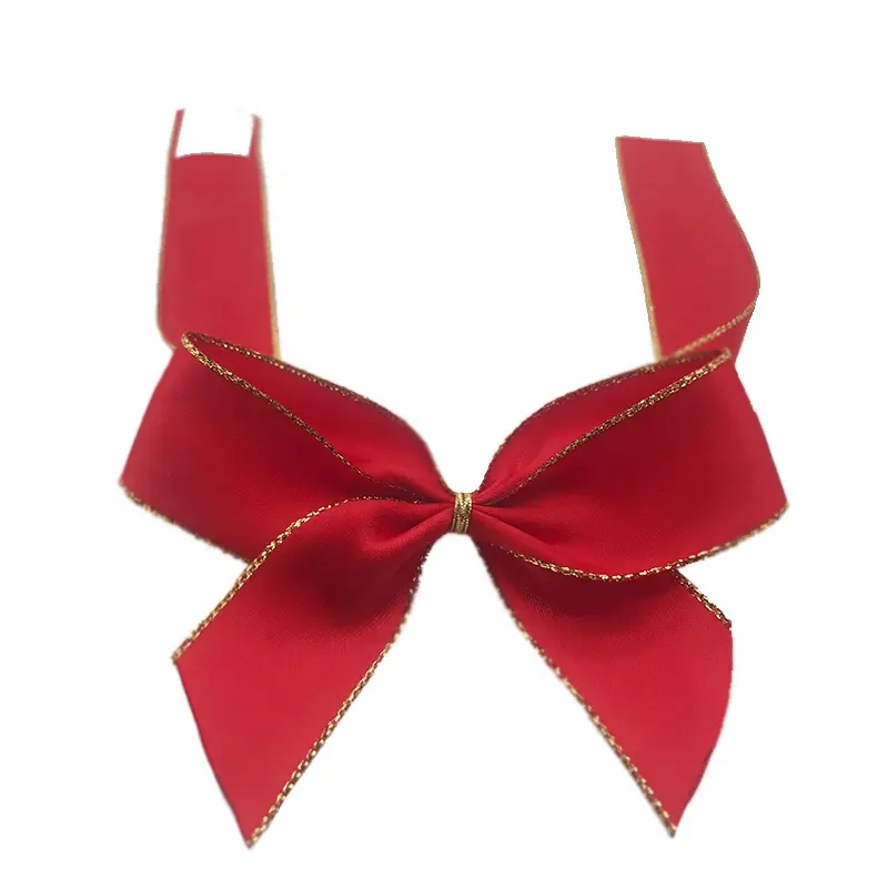1 inch wholesale gold egde satin ribbon with one self-adhesive ribbon bow pre-made bow