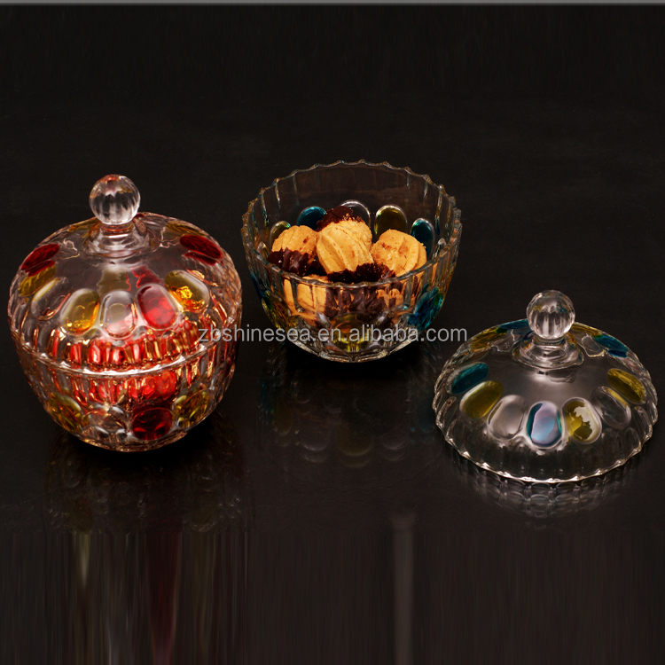 colored glass candy bowl with glass lid