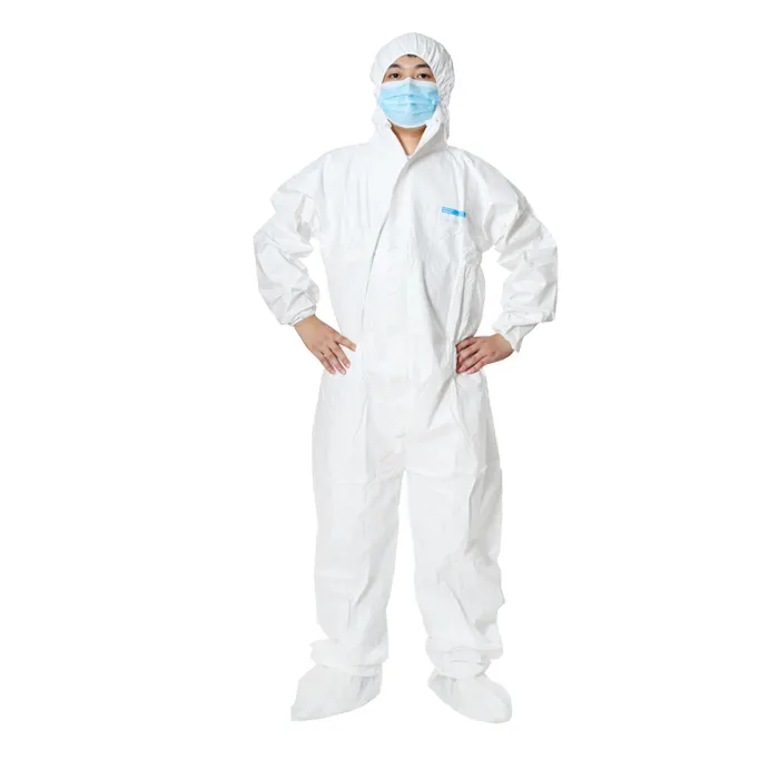 Disposable White Microporous Waterproof Coveralls With Hood