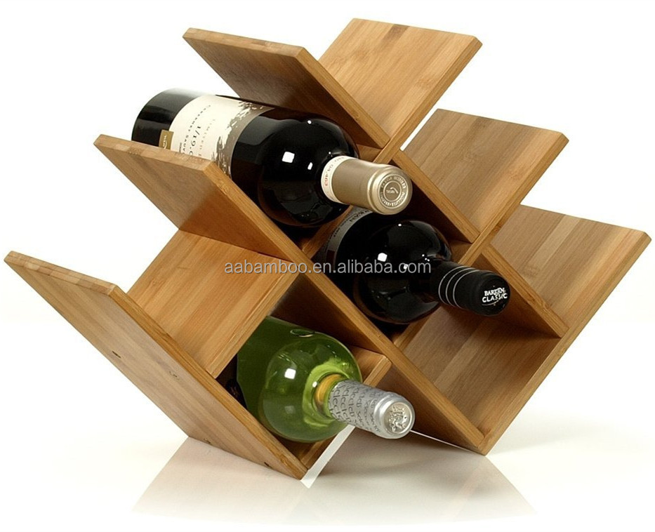 W Shape Wooden Countertop 8 Bottle Wine Bottle Holder Rack , Free Standing Table Top Storage Bamboo Butterfly Wine Rack