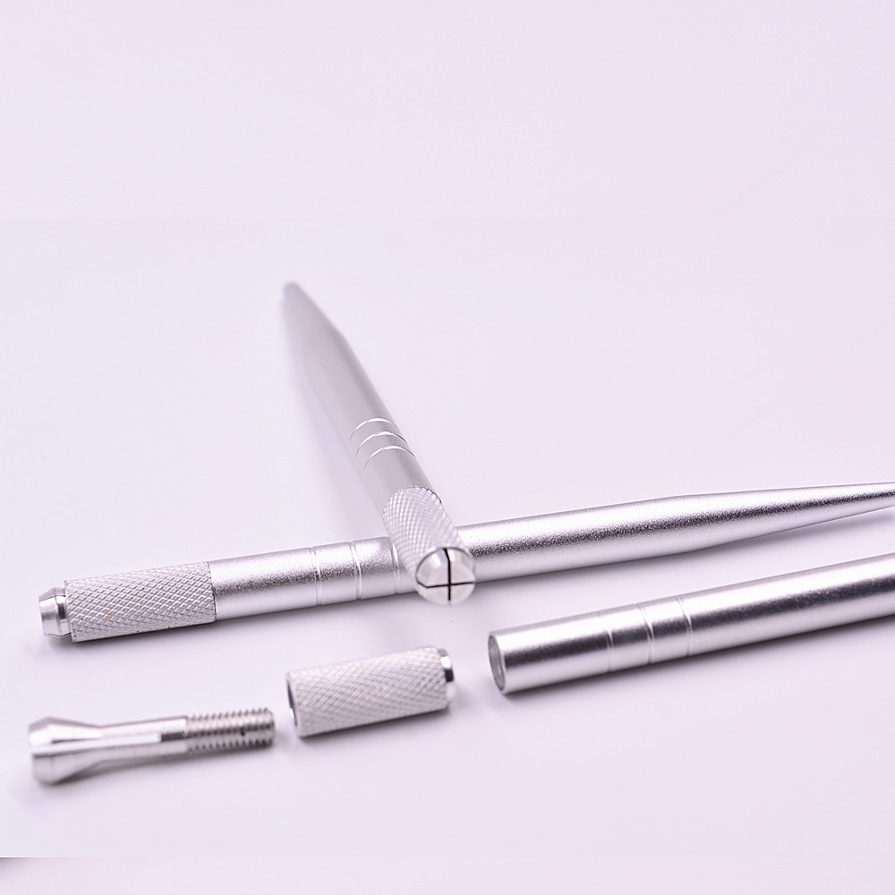 Пескоструйная обработка сделанная Серебряная tebori microblading ручка для микро лезвия бровей