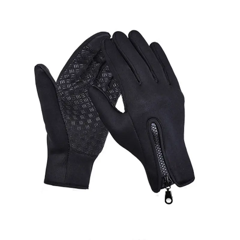 Зимние лыжные велосипедные перчатки с флисовой подкладкой, Нескользящие, на молнии, водонепроницаемые перчатки для сенсорных экранов