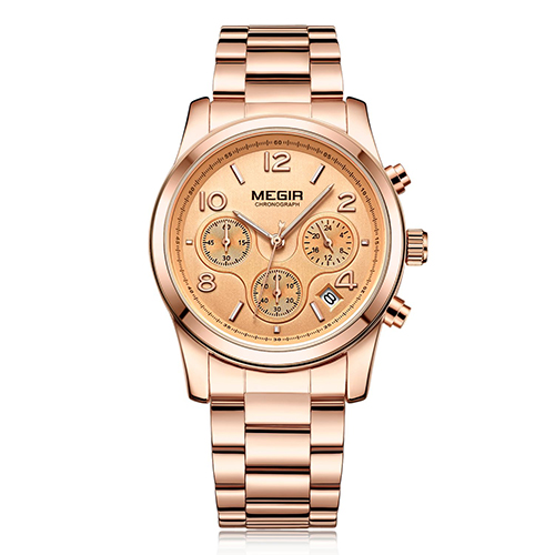 Megir Fashion Lady Wristwatch High Quality Stainless Steel Quartz Gold Watch Women