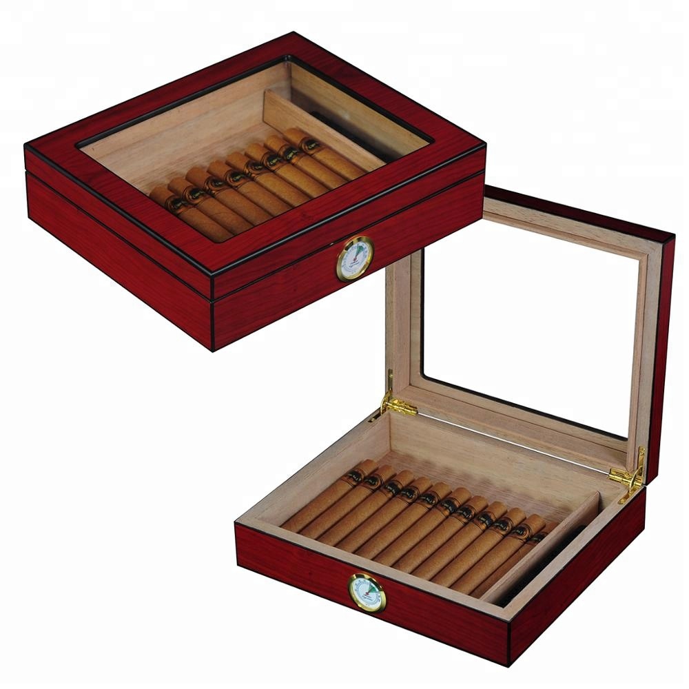 Wholesale Price Cherry Glass Top Cigar Humidor Box Wooden for Display Cigars