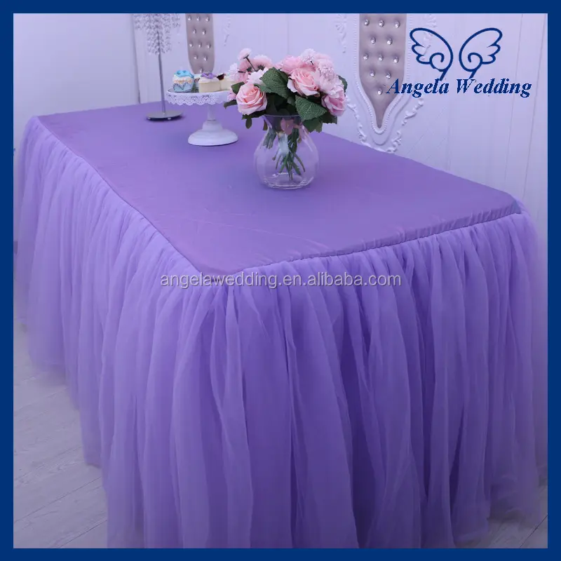 SK005S1 New arrival birthday party bridal puffy wedding lilac light purple tulle table skirt