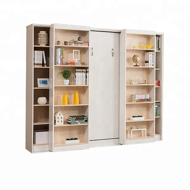 Modern Design vertical free standing folding wall bed with bookcase for containers house