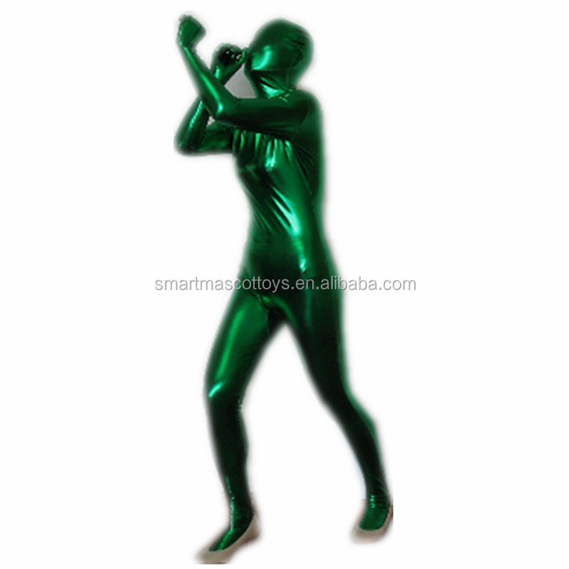 Супер крутая металлическая вспышка zentai для взрослых забавная блестящая зеленая цельный вспышка zentai