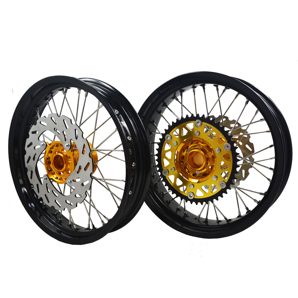 RMZ 250 RMZ450 Supermoto 17x3,5 дюйма 17x5,0 дюйма, черный обод, золотые колесные диски