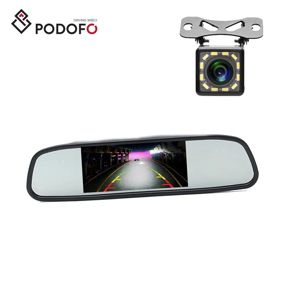 Podofo 4.3" Car Rearview Mirror Monitor Auto Parking System + 12 LED Night Vision Backup Reverse Camera CCD Car Rear View Camera