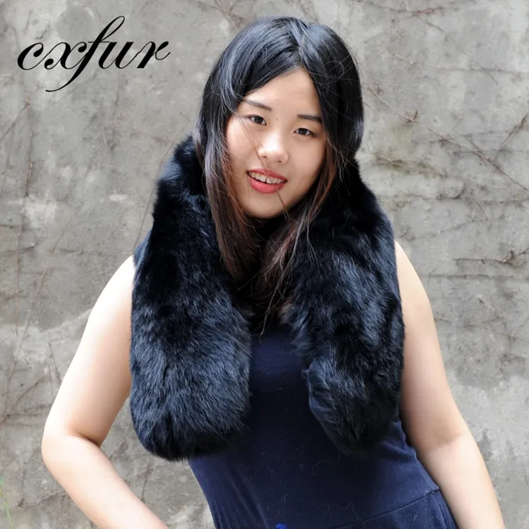 CX-S-81A Black Custom Size 100% Real Fox Fur Scarf Women