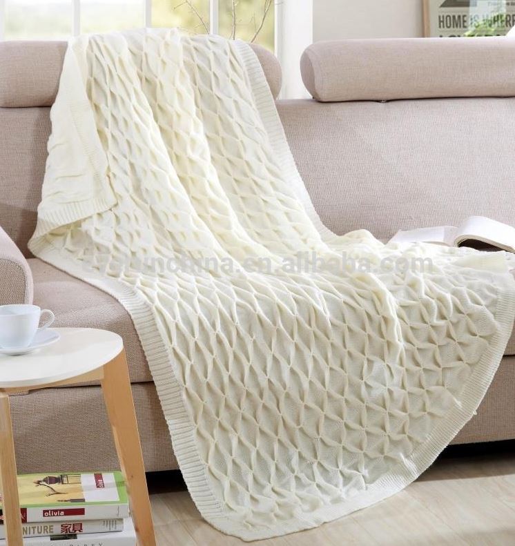 Magic Green 50da53 100%Cotton 100%Acrylic Pintuck Knit Blanket Acrylic Knit Fabric Machine Knit Blanket