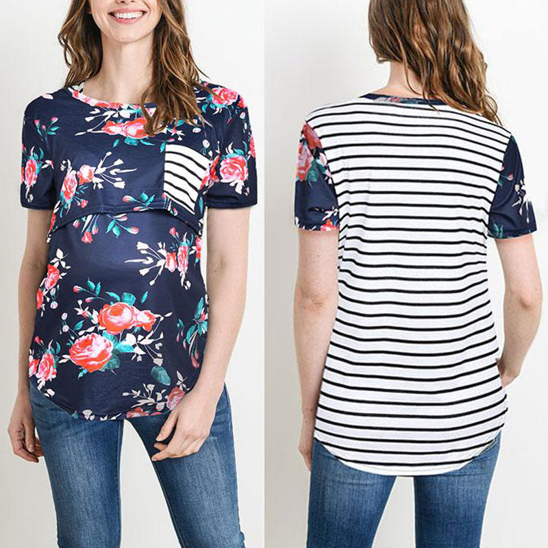 2019 New Arrival Women's Floral and Polka Dot Pleated Peplum V Neck Maternity Top S-2XL Apparel