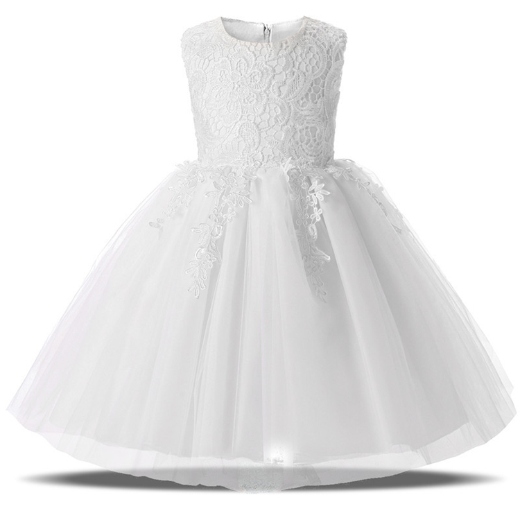 HYC47 New White Lace Flower Girls Dresses Ball Gown Floor Length Girls First Communion Dress Princess Dress