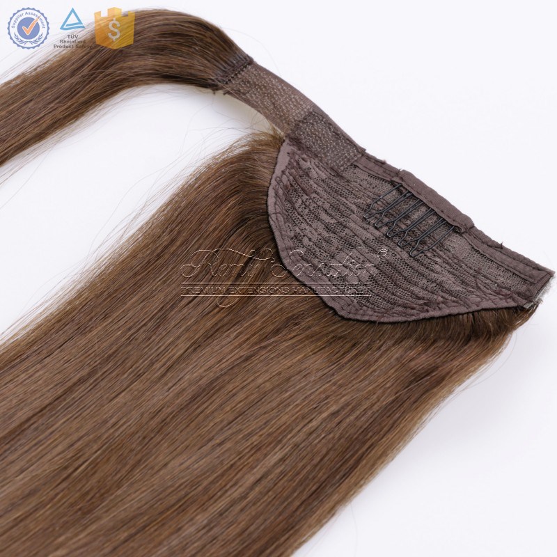 Лучшие 100 человеческие волосы Remy, косички в хвосте, наращивание прямых волос #3, темно-коричневые