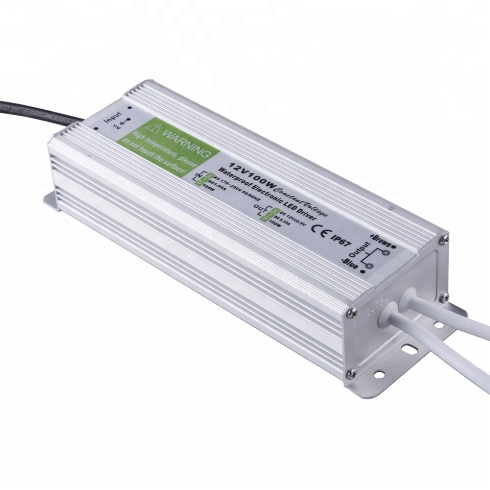 DC 12V 100W водонепроницаемый IP67 Светодиодный трансформатор с алюминиевым корпусом