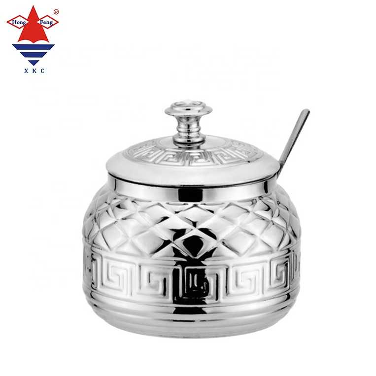 Totem kitchenware seasoning sugar pot with spoon & lid stainless steel sugar bowl