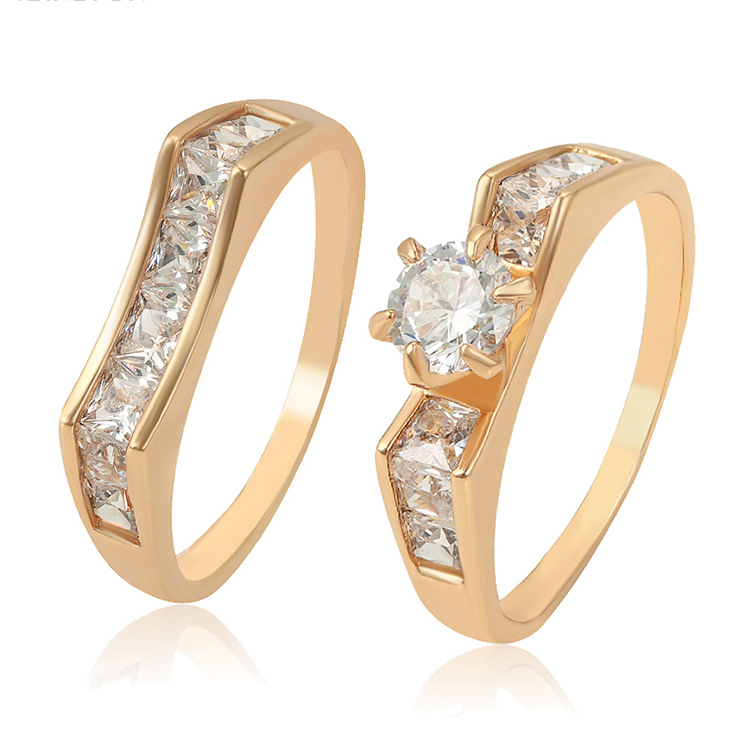 16206 Xuping anillo de compromiso y argollas de matrimonio gold wedding jewelry diamond couple ring set