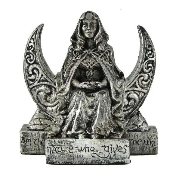 custom Silver Finish Wicca sculpture Wiccan figurine Pagan Small Moon Goddess Statue