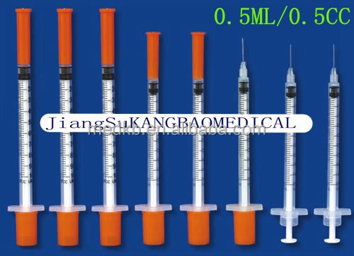 Orange Cap Disposable insulin syringe 1ml 0.5ml 0.3ml with fixed needle syringe factory