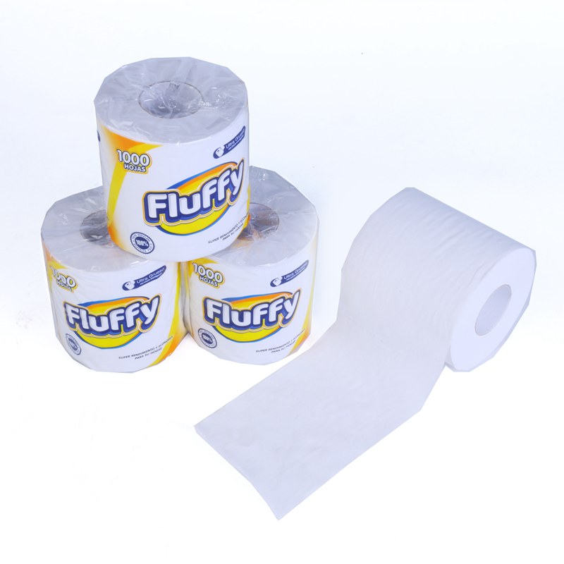 Переработанный 1ply 1000 листов рулон туалетной бумаги
