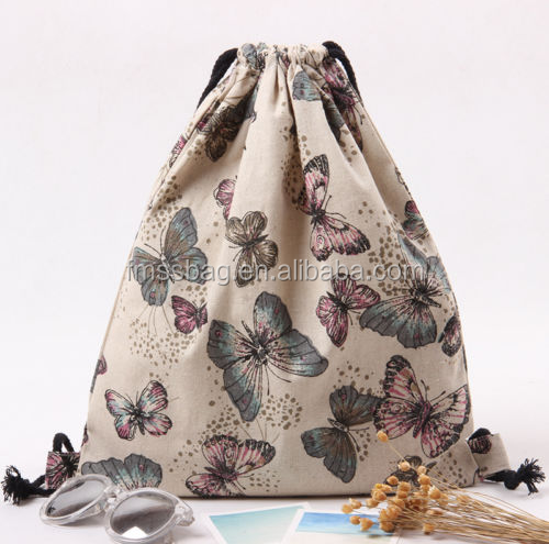 Белье хлопок Drawstring хранения с печатной бабочкой мешок