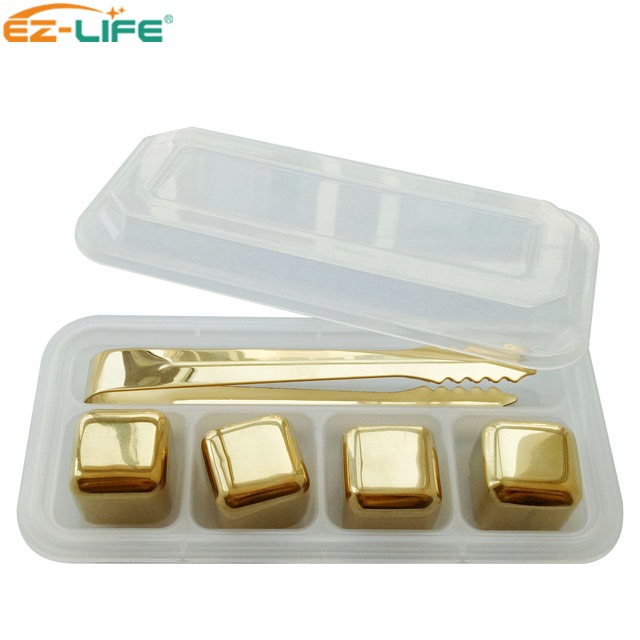 Набор камней для виски Gold Tong, многоразовый кубик льда из нержавеющей стали, золото, с коробкой PP
