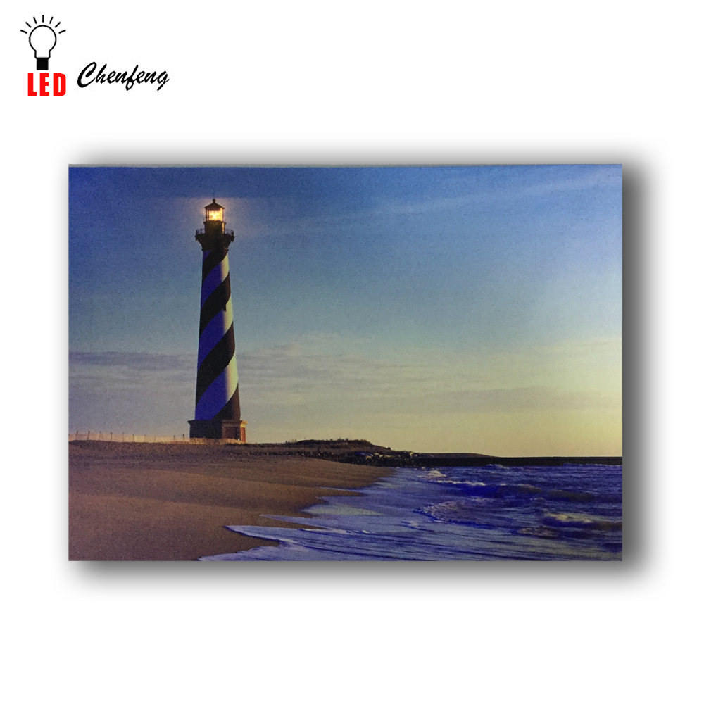 Маяк на побережье морской Фотографии led подсветкой до wall art Холст Картина для домашнего декора Горячая продажа amazon, дешевая цена, Китай (материк)