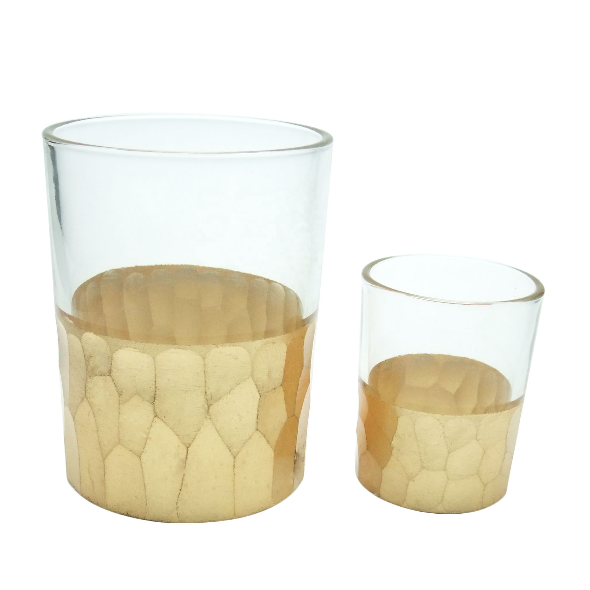 luxury gold foil glass cups drinking fancy clear glass candle jars faceted glass jars wholesale Haodexin