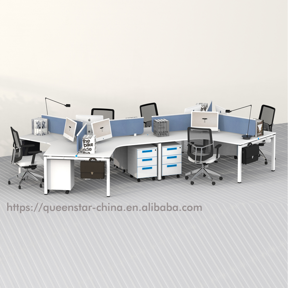 QS-OW07 cluster of 3 cubicle, 120 градусов, перегородка, 3 места, офисная Рабочая станция lamnate с мобильным шкафом