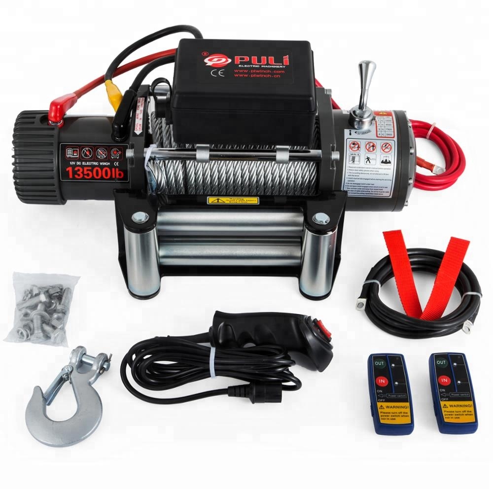 12v 4x4 электрическая лебедка 13500lb-стальной кабель-два пульта