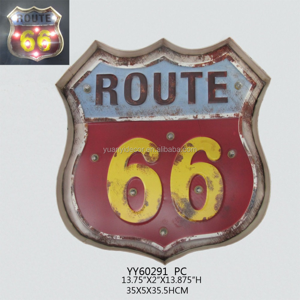Винтажная печать на заказ route 66 металлическая палка для рекомендации со светодиодной подсветкой