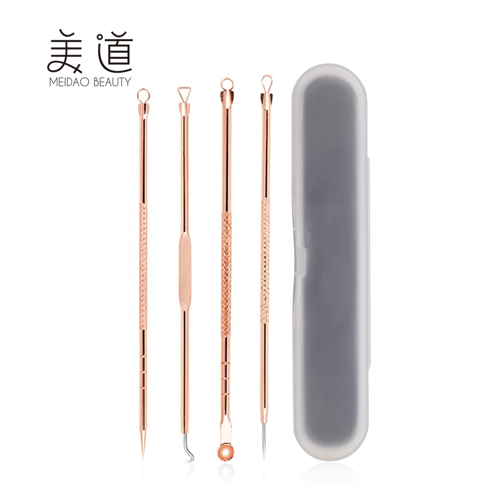 Beauty Pimple Extractor 4 шт. розовое золото набор для удаления черных точек с прозрачным корпусом