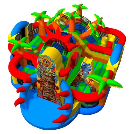 Надувные игры-батуты Tiki Island, надувная игровая площадка на остров Тики, препятствия на остров тики