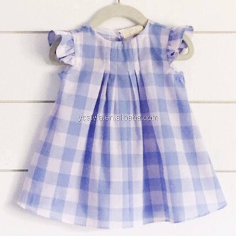 Для маленьких девочек клетчатое платье с органический хлопок, Flutter sleeve dress Сделано в Гуанчжоу