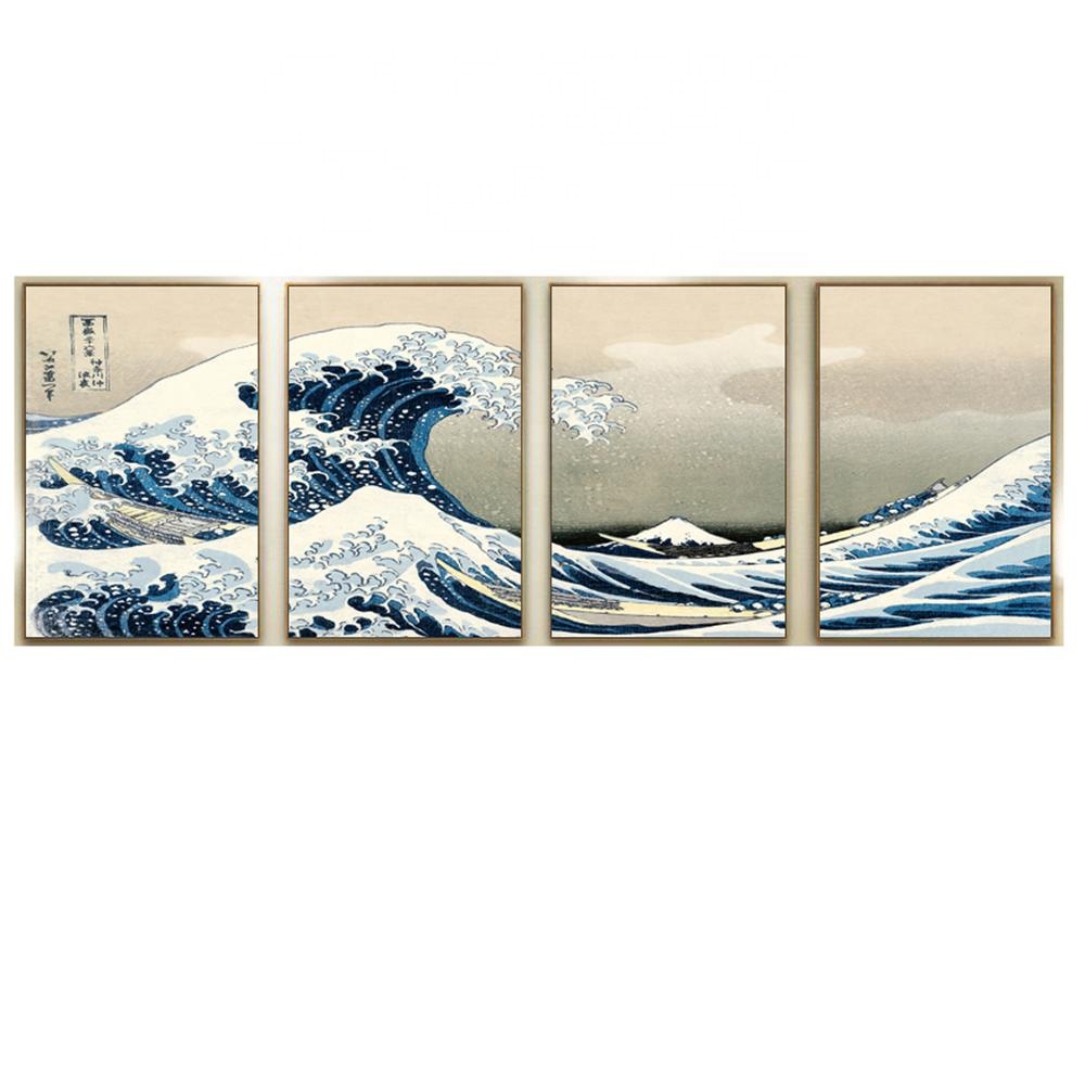 4 панели с принтом японской укиё-э картина Hokusai The Great Wave off Kanazawa на холсте
