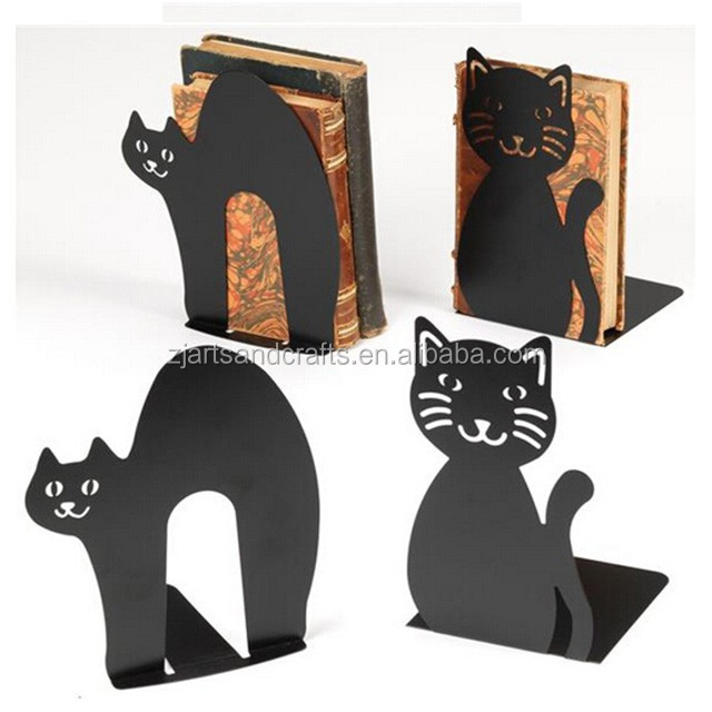 Металл черный дешевые Настольный милый Кот форма Bookend