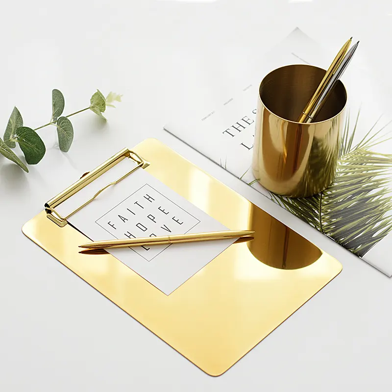 Best quality custom portable A4 writing clipboards plastic PP material gold vintage clipboard clip