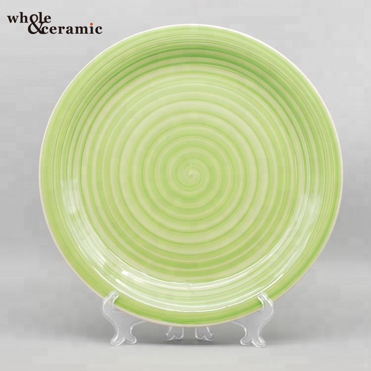 Green Round Shape Ceramic Porcelain Plate,Color Handmade Plate Ceramic Porcelain Dinner Plate
