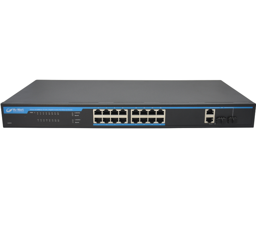Пассивный POE коммутатор с 16 портами 10/100 м с 2G комбинированными портами uplink (RJ45 и SFP)250 Вт внутренний источник питания 12 В или 24 В или 36 В или 48 В