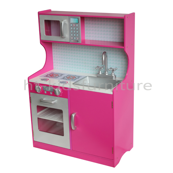 HT-DK008 E1 MDF легкий монтаж, тёмно-розовый цвет деревянный набор кухонных игрушек для детей старше 3 лет, кукла ванной комнаты с двойной раковиной и кран