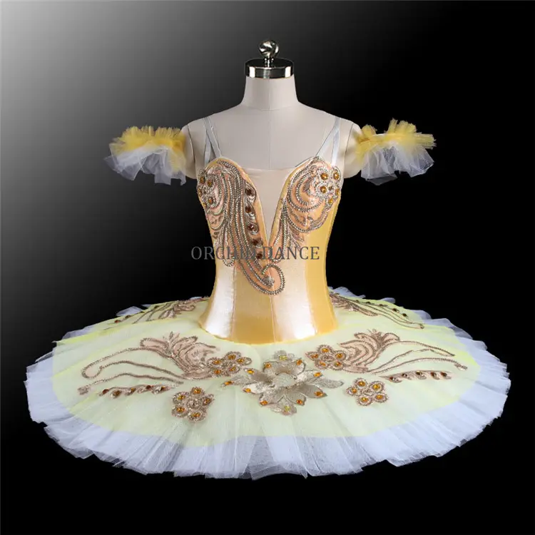 Professional High Quality Custom Size 12 Layers Adult Performance Wear Gold Ballet Tutu
