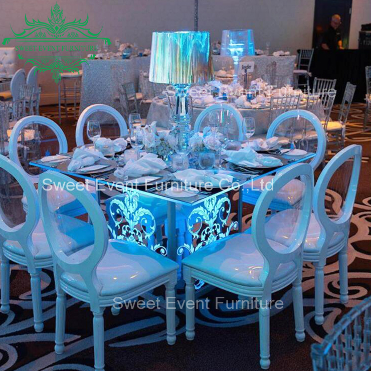 New products square clear glass top led light wedding banquet table
