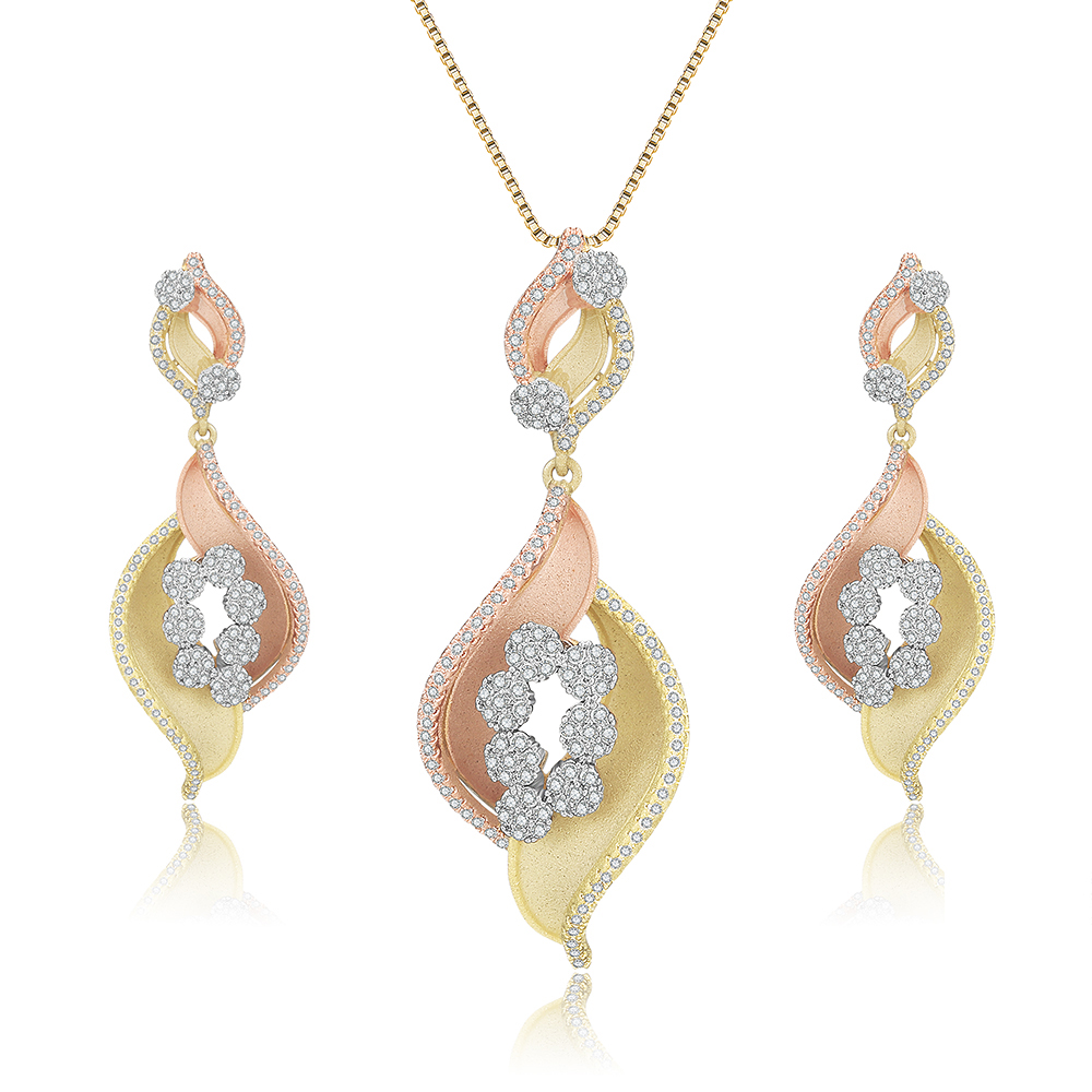 Latest Fashion Dubai Jewelry Sets Jewellery Zircon Necklace and Earrings Set