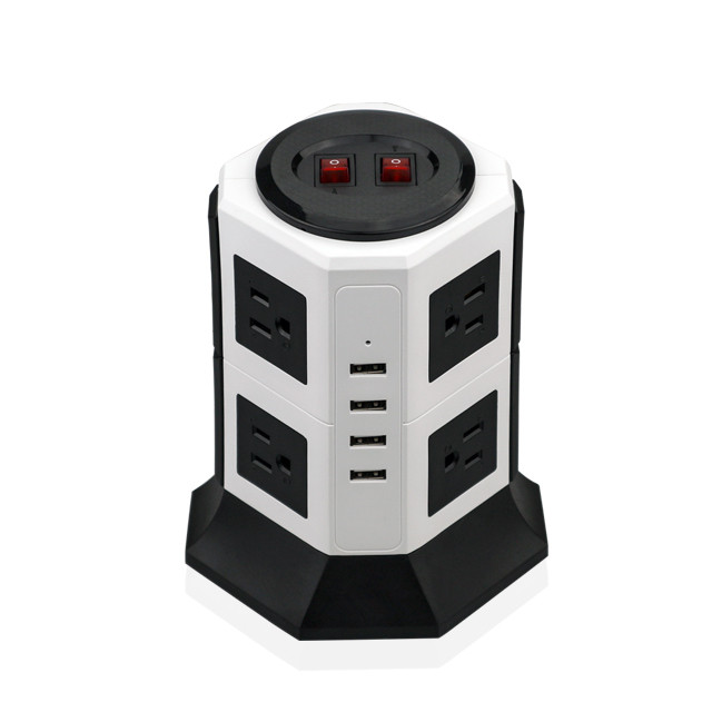 8-выход 4-USB Tower Surge Protector Power Strip Power Socket Strip м 2 м шнур (белый)