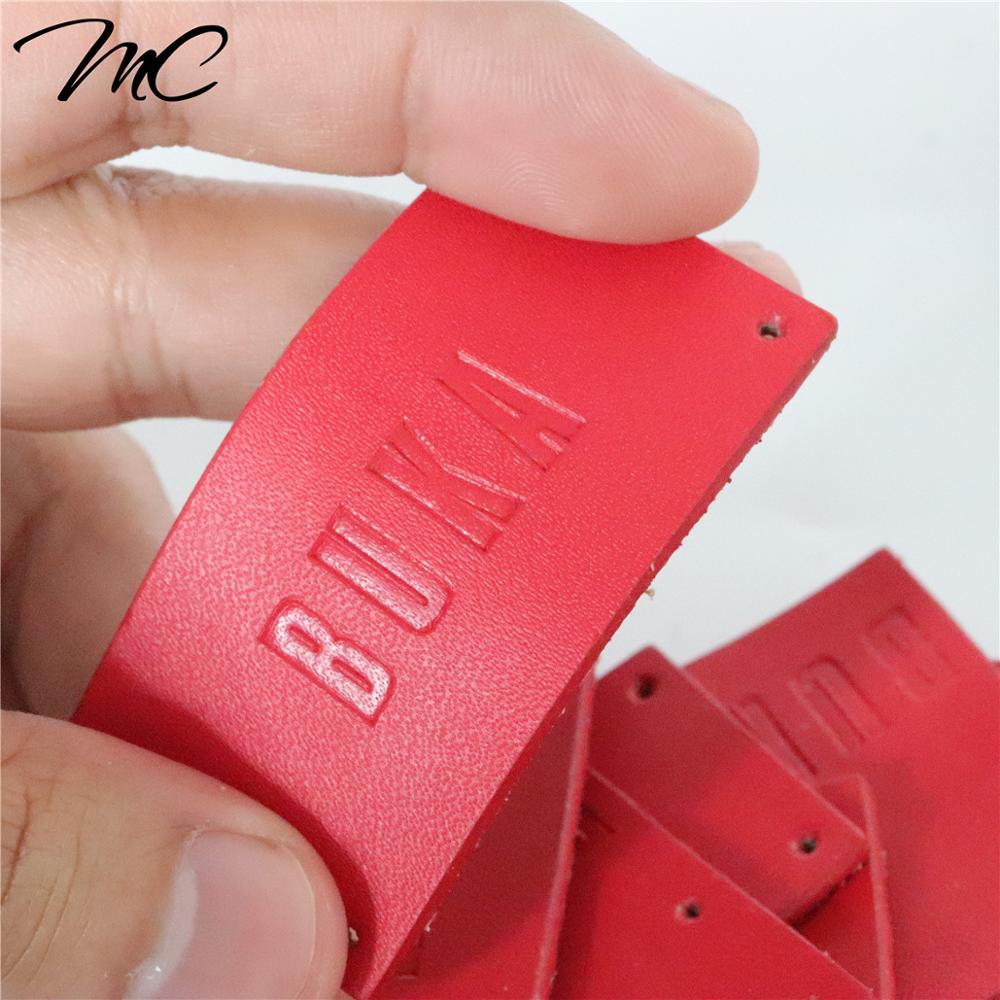 Custom Red Leather Label With Debossed Logo For Clothes