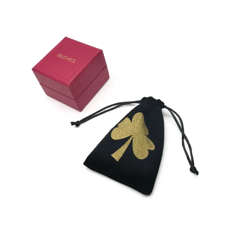 Velvet Bag Hot Stamped Black Velvet Fashion Jewelry Pouch Bag With Custom Gold Logo Printing