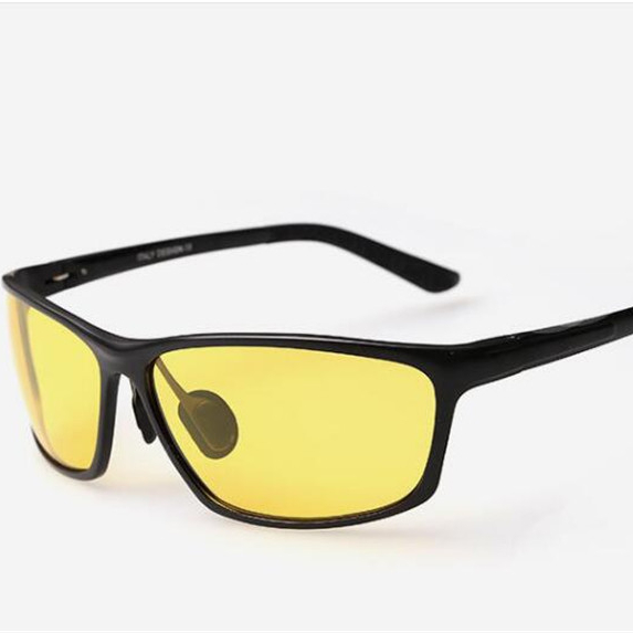 sports men black and silver aluminium magnesium anti blue light glasses and night vision for driving with yellow lens